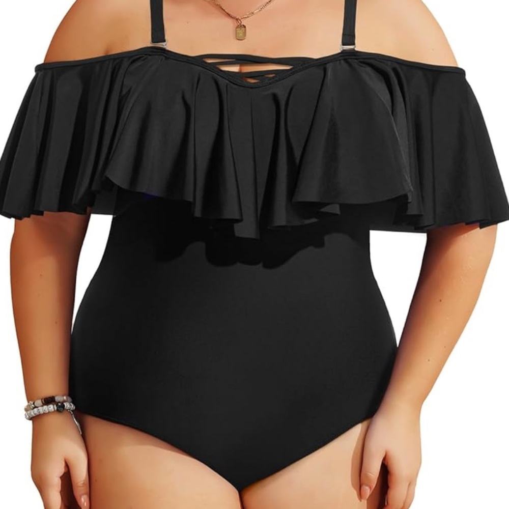 Black Off-Shoulder One Piece Swimsuit